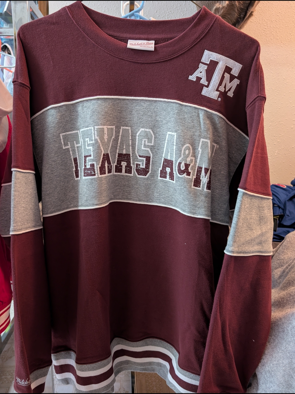 Mitchell & Ness Maroon and Gray Texas A&M Colorblock Crewneck